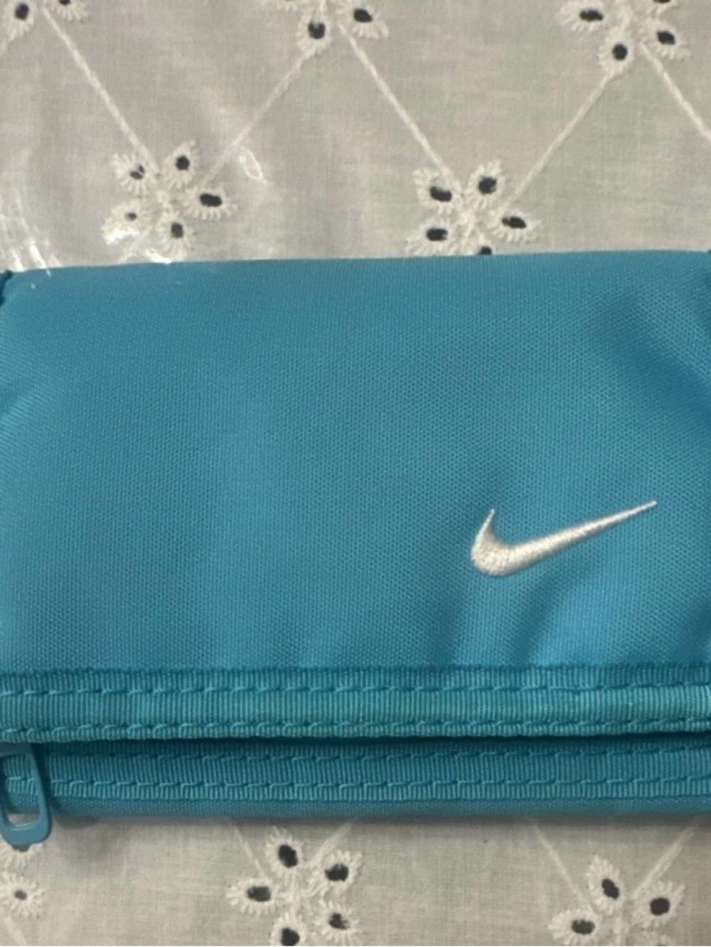 Nike Blue Trifold Unisex Wallet with Logo Accent, Zipper, Folding Credit Card